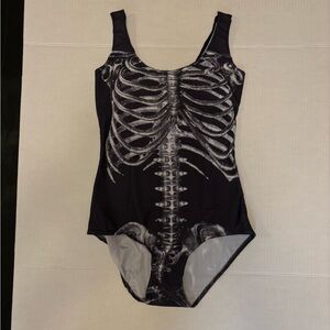 Black Skeleton Print one piece bathing suit
